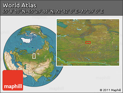 Satellite Location Map of the Area around 65° 18' 57" N, 73° 10' 30" E