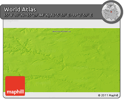 Physical 3D Map of the Area around 65° 18' 57" N, 76° 34' 29" E