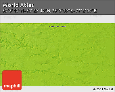 Physical 3D Map of the Area around 65° 18' 57" N, 76° 34' 29" E
