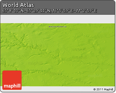 Physical 3D Map of the Area around 65° 18' 57" N, 76° 34' 29" E
