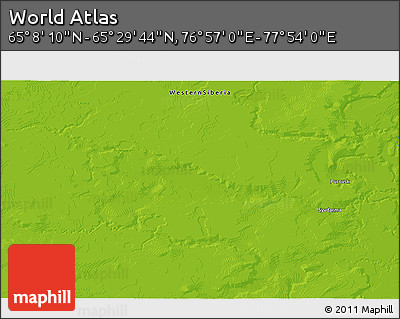 Physical 3D Map of the Area around 65° 18' 57" N, 77° 25' 30" E