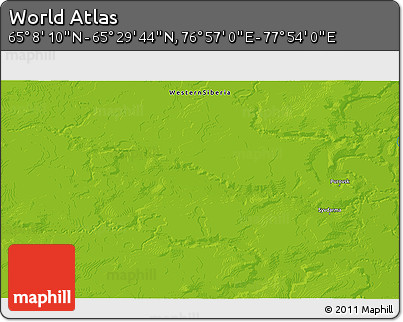Physical 3D Map of the Area around 65° 18' 57" N, 77° 25' 30" E
