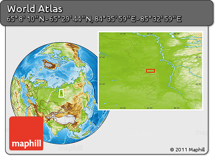 Physical Location Map of the Area around 65° 18' 57" N, 85° 4' 29" E