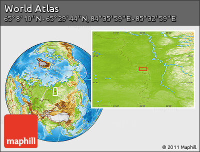Physical Location Map of the Area around 65° 18' 57" N, 85° 4' 29" E