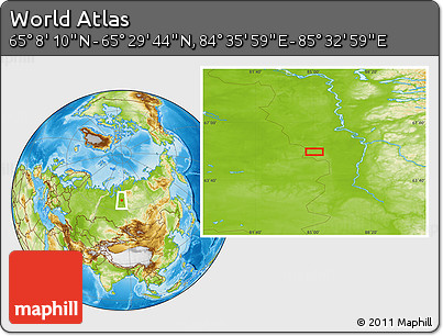 Physical Location Map of the Area around 65° 18' 57" N, 85° 4' 29" E