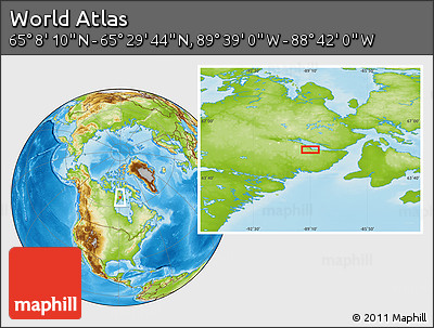 Physical Location Map of the Area around 65° 18' 57" N, 89° 10' 30" W