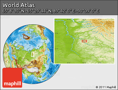 Physical Location Map of the Area around 65° 18' 57" N, 90° 10' 30" E