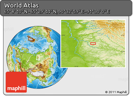 Physical Location Map of the Area around 65° 18' 57" N, 91° 1' 30" E