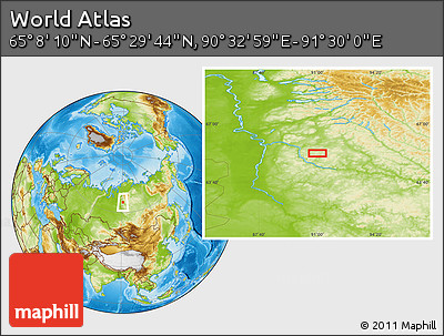 Physical Location Map of the Area around 65° 18' 57" N, 91° 1' 30" E