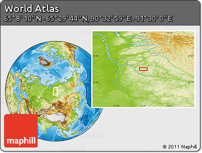 Physical Location Map of the Area around 65° 18' 57" N, 91° 1' 30" E