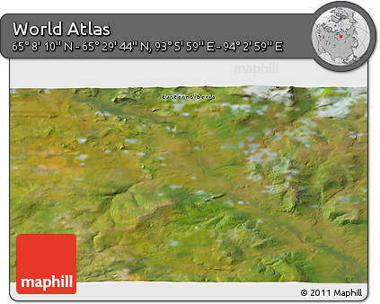Satellite 3D Map of the Area around 65° 18' 57" N, 93° 34' 29" E
