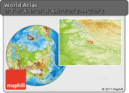 Physical Location Map of the Area around 65° 18' 57" N, 93° 34' 29" E