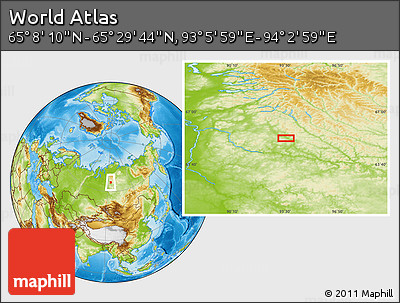 Physical Location Map of the Area around 65° 18' 57" N, 93° 34' 29" E