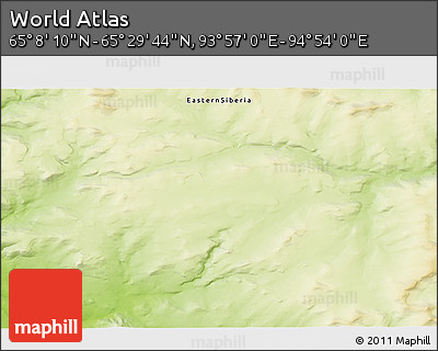 Physical 3D Map of the Area around 65° 18' 57" N, 94° 25' 30" E