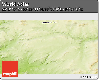 Physical 3D Map of the Area around 65° 18' 57" N, 94° 25' 30" E