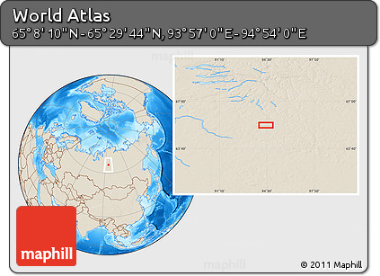 Shaded Relief Location Map of the Area around 65° 18' 57" N, 94° 25' 30" E