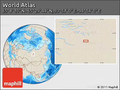 Shaded Relief Location Map of the Area around 65° 18' 57" N, 94° 25' 30" E
