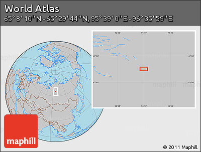 Gray Location Map of the Area around 65° 18' 57" N, 96° 7' 30" E