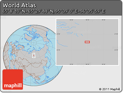 Gray Location Map of the Area around 65° 18' 57" N, 96° 7' 30" E