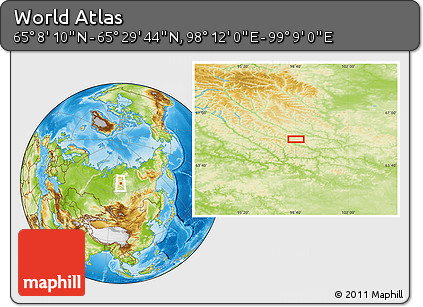 Physical Location Map of the Area around 65° 18' 57" N, 98° 40' 30" E