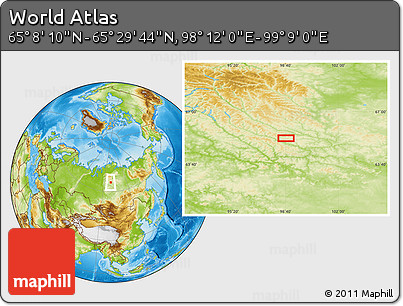 Physical Location Map of the Area around 65° 18' 57" N, 98° 40' 30" E