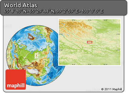 Physical Location Map of the Area around 65° 18' 57" N, 99° 31' 30" E