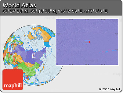 Political Location Map of the Area around 65° 38' 11" N, 116° 31' 30" E