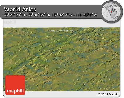 Satellite 3D Map of the Area around 65° 38' 11" N, 117° 13' 29" W