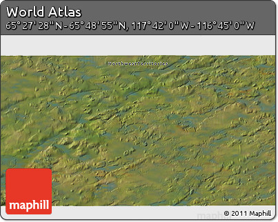 Satellite 3D Map of the Area around 65° 38' 11" N, 117° 13' 29" W