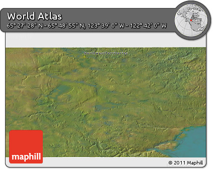 Satellite 3D Map of the Area around 65° 38' 11" N, 123° 10' 30" W