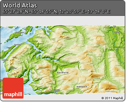 Physical 3D Map of the Area around 65° 38' 11" N, 12° 49' 29" E