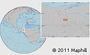 Gray Location Map of the area around 65° 38' 11" N, 134° 13' 29" W, hill shading