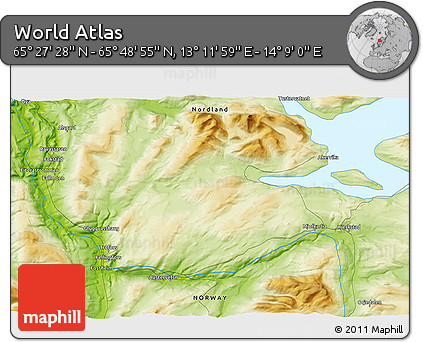 Physical 3D Map of the Area around 65° 38' 11" N, 13° 40' 30" E