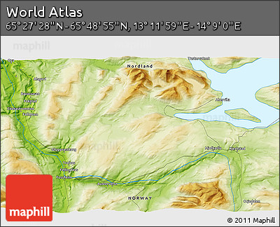 Physical 3D Map of the Area around 65° 38' 11" N, 13° 40' 30" E