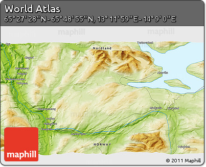 Physical 3D Map of the Area around 65° 38' 11" N, 13° 40' 30" E