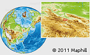 Physical Location Map of the area around 65° 38' 11" N, 142° 52' 30" E