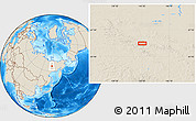 Shaded Relief Location Map of the area around 65° 38' 11" N, 142° 52' 30" E