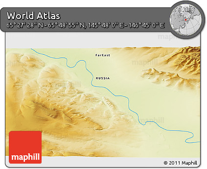 Physical 3D Map of the Area around 65° 38' 11" N, 146° 16' 30" E