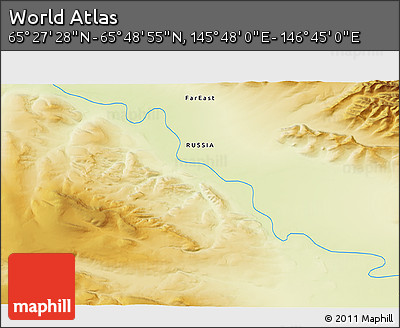 Physical 3D Map of the Area around 65° 38' 11" N, 146° 16' 30" E