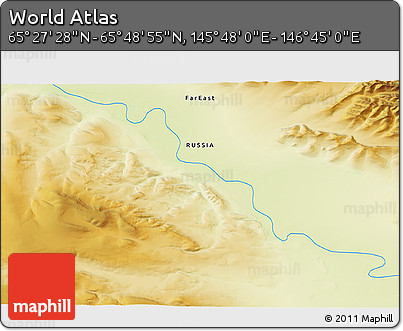 Physical 3D Map of the Area around 65° 38' 11" N, 146° 16' 30" E