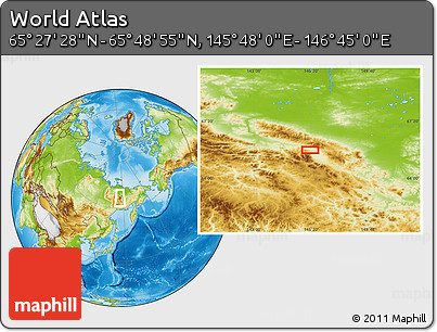 Physical Location Map of the Area around 65° 38' 11" N, 146° 16' 30" E