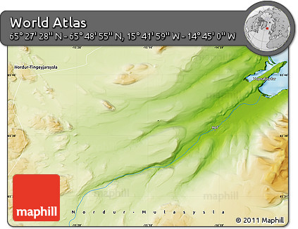 Physical Map of the Area around 65° 38' 11" N, 15° 13' 29" W