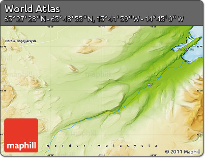 Physical Map of the Area around 65° 38' 11" N, 15° 13' 29" W