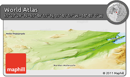 Physical Panoramic Map of the Area around 65° 38' 11" N, 15° 13' 29" W