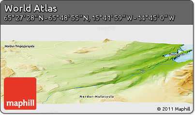 Physical Panoramic Map of the Area around 65° 38' 11" N, 15° 13' 29" W