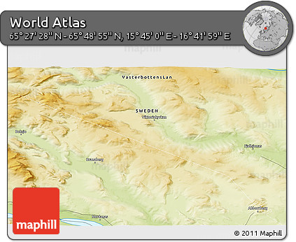 Physical 3D Map of the Area around 65° 38' 11" N, 16° 13' 30" E