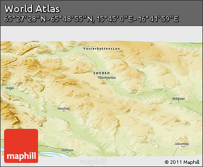 Physical 3D Map of the Area around 65° 38' 11" N, 16° 13' 30" E
