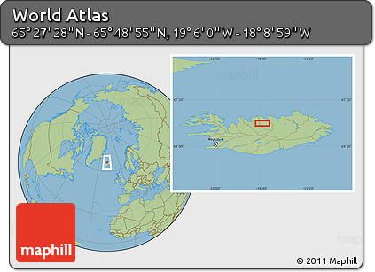 Savanna Style Location Map of the Area around 65° 38' 11" N, 18° 37' 30" W