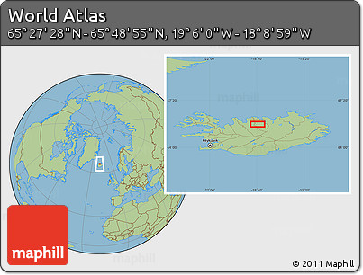 Savanna Style Location Map of the Area around 65° 38' 11" N, 18° 37' 30" W