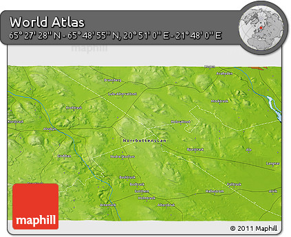Physical 3D Map of the Area around 65° 38' 11" N, 21° 19' 30" E